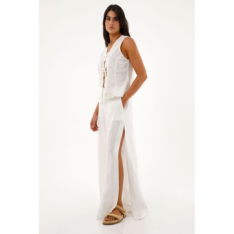 TENNIS - Pantalón Wide Leg en 100% lino para mujer