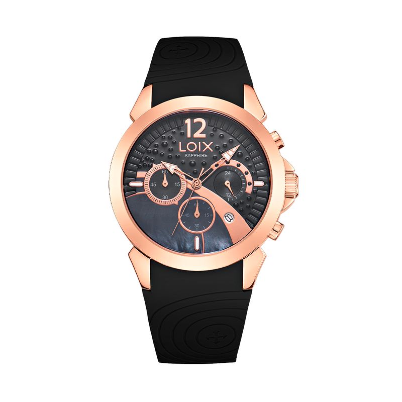 LOIX - Reloj Loix Dama la1136-4 Negro Con Oro Rosa - Tablero Negro