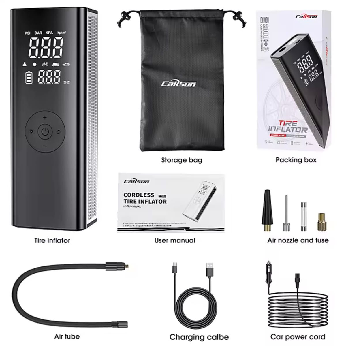 GENERICO - Compresor Inflador Recargable  Portátil Carro Moto Bicicleta