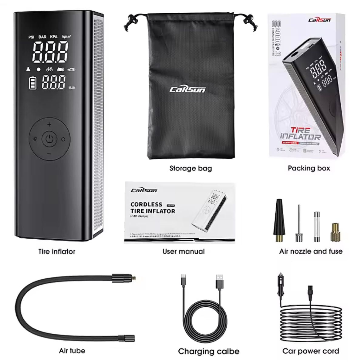 GENERICO - Compresor Inflador Recargable  Portátil Carro Moto Bicicleta
