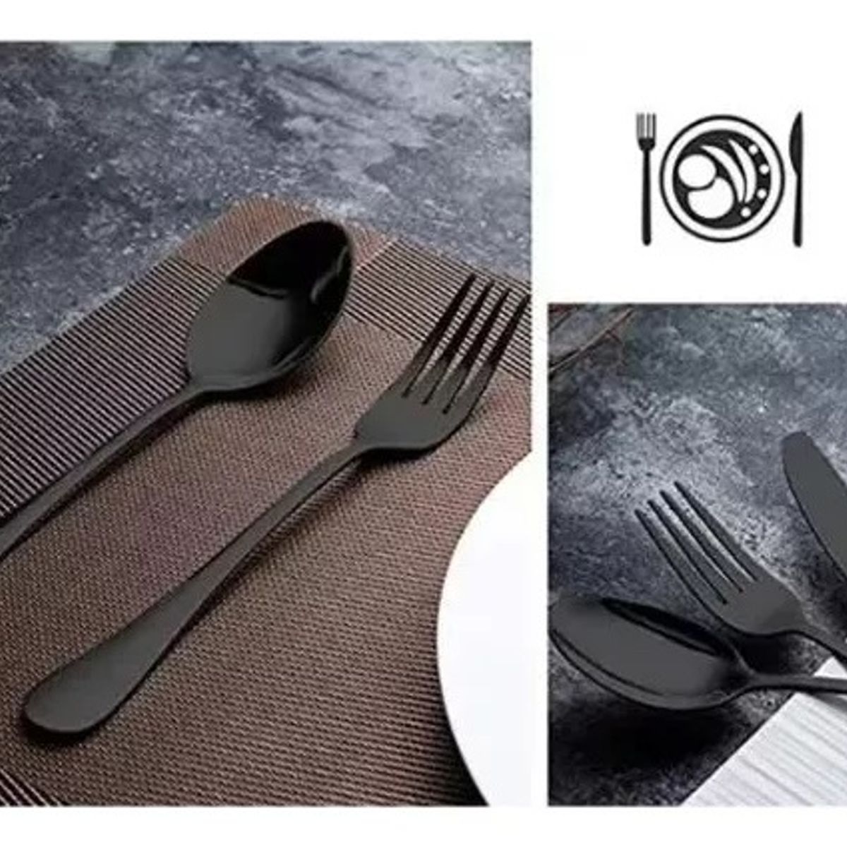 BEHOME - Juego de Cubiertos Set 24 Piezas Acero Inoxidable Negro