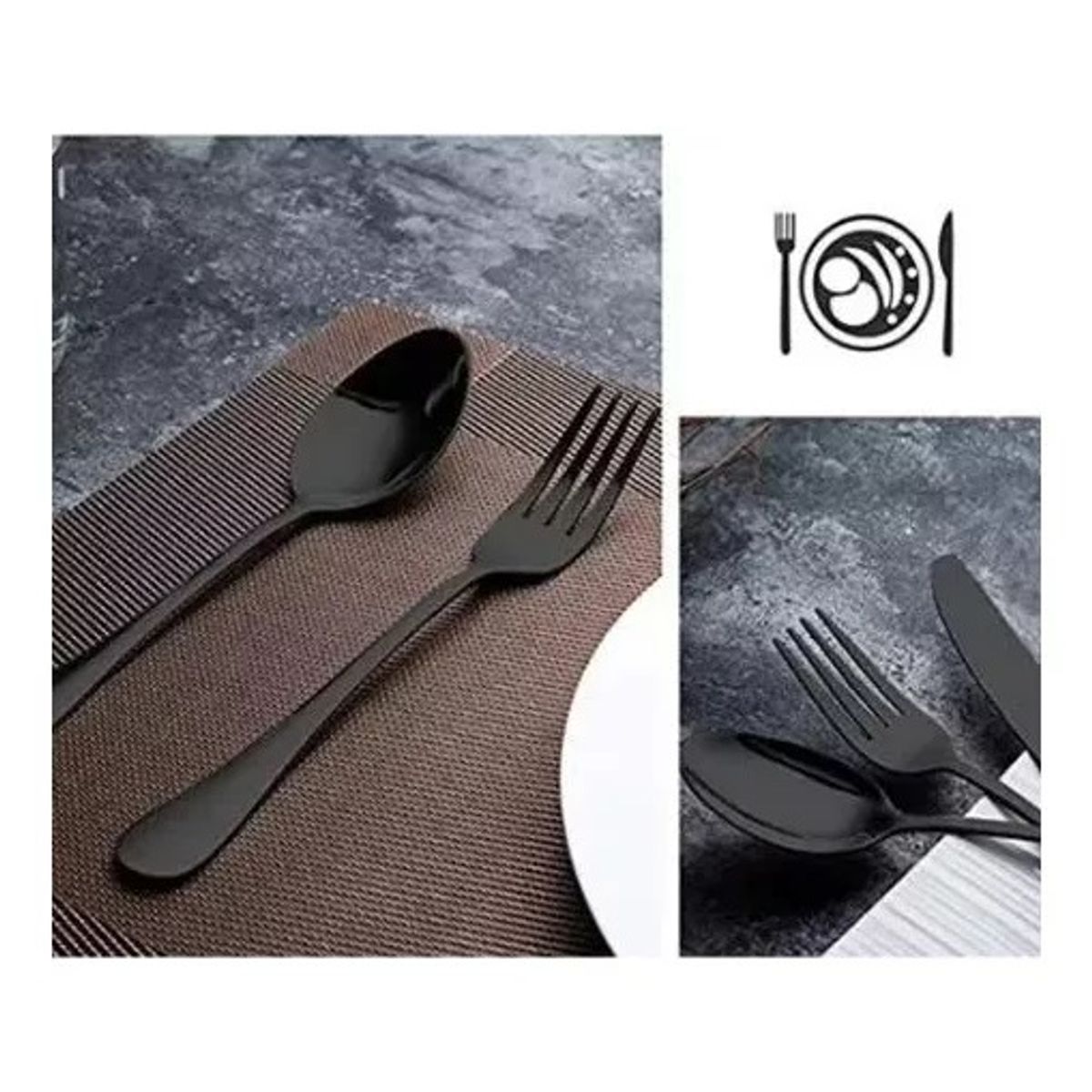 BEHOME - Juego de Cubiertos Set 24 Piezas Acero Inoxidable Negro