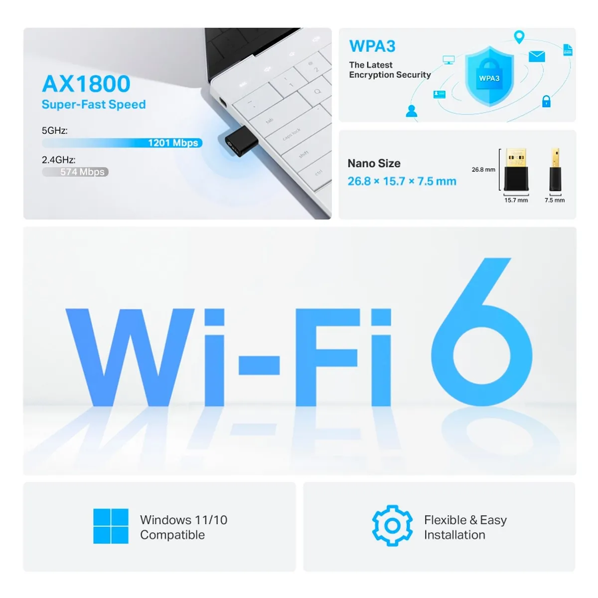 TP LINK - Adaptador USB Tp-Link TX20U Nano inalámbrico AX1800 Wifi