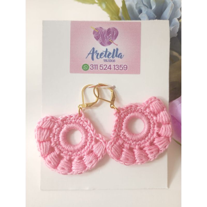 GENERICO - Aretes Tejidos en Crochet Abanico Sencillo Rosado