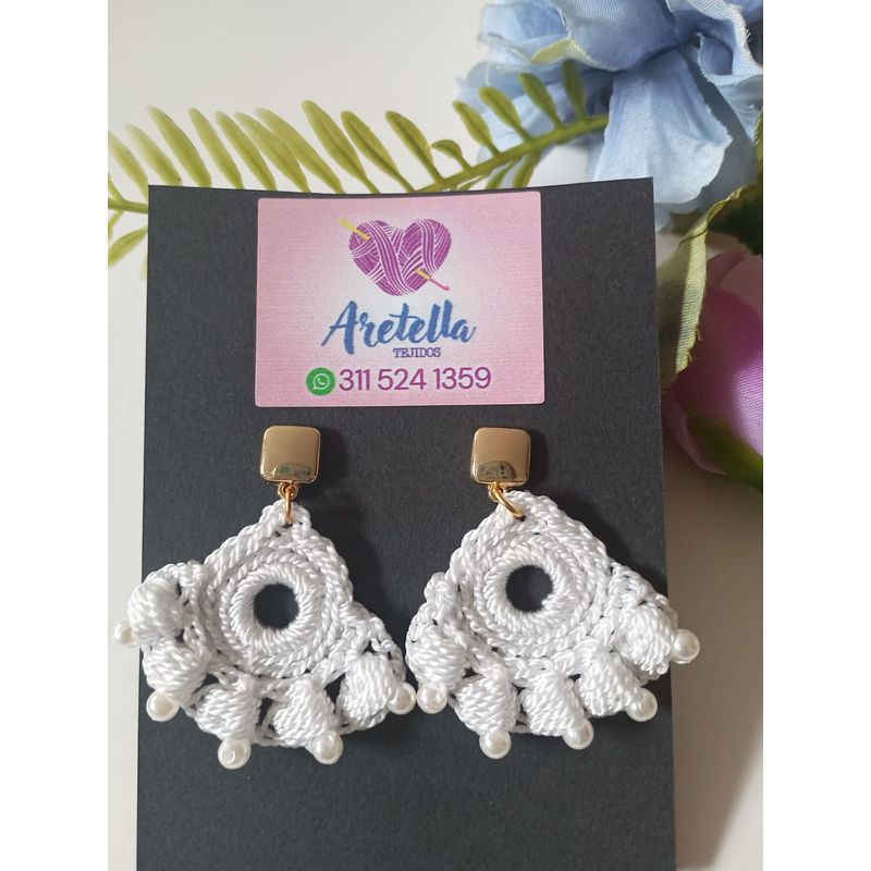 GENERICO - Aretes Tejidos en Crochet Abanico pequeño Blanco