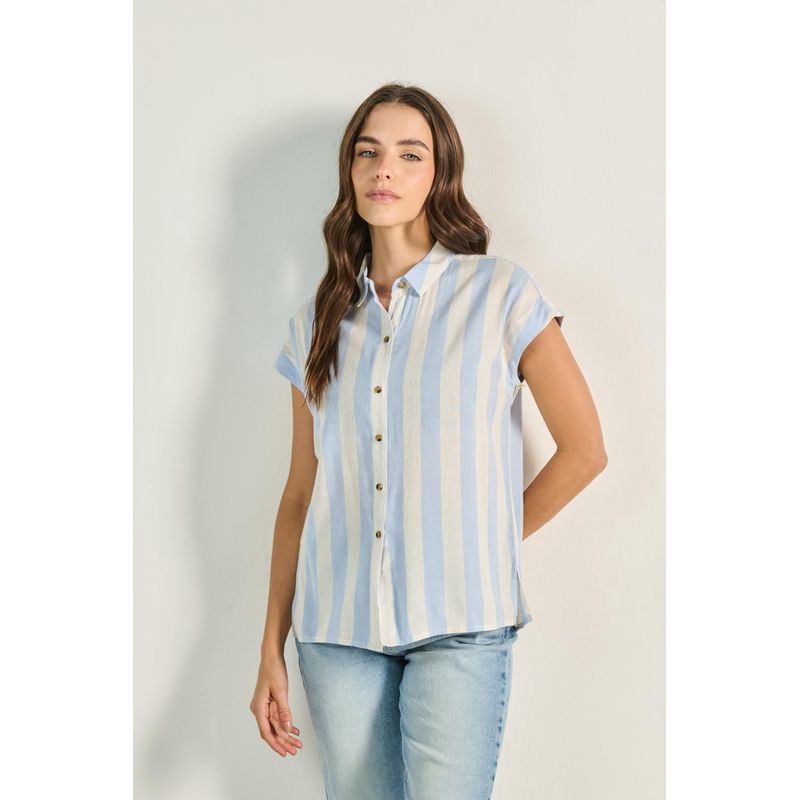 KOAJ - KOAJ Blusa unicolor a rayas con manga corta y hombro rodado Mujer