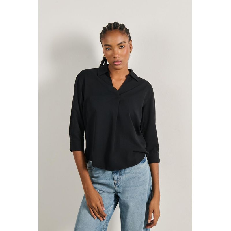 KOAJ - KOAJ Blusa unicolor con manga 3/4 y prense delantero MUJER