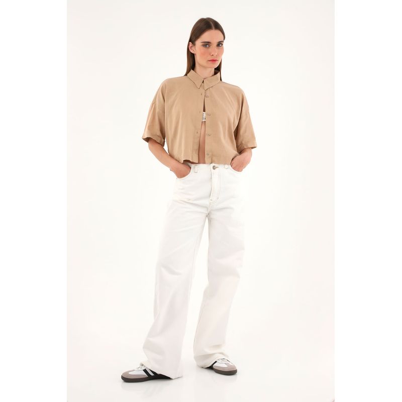 TENNIS - Camisa café cuello clásico para mujer