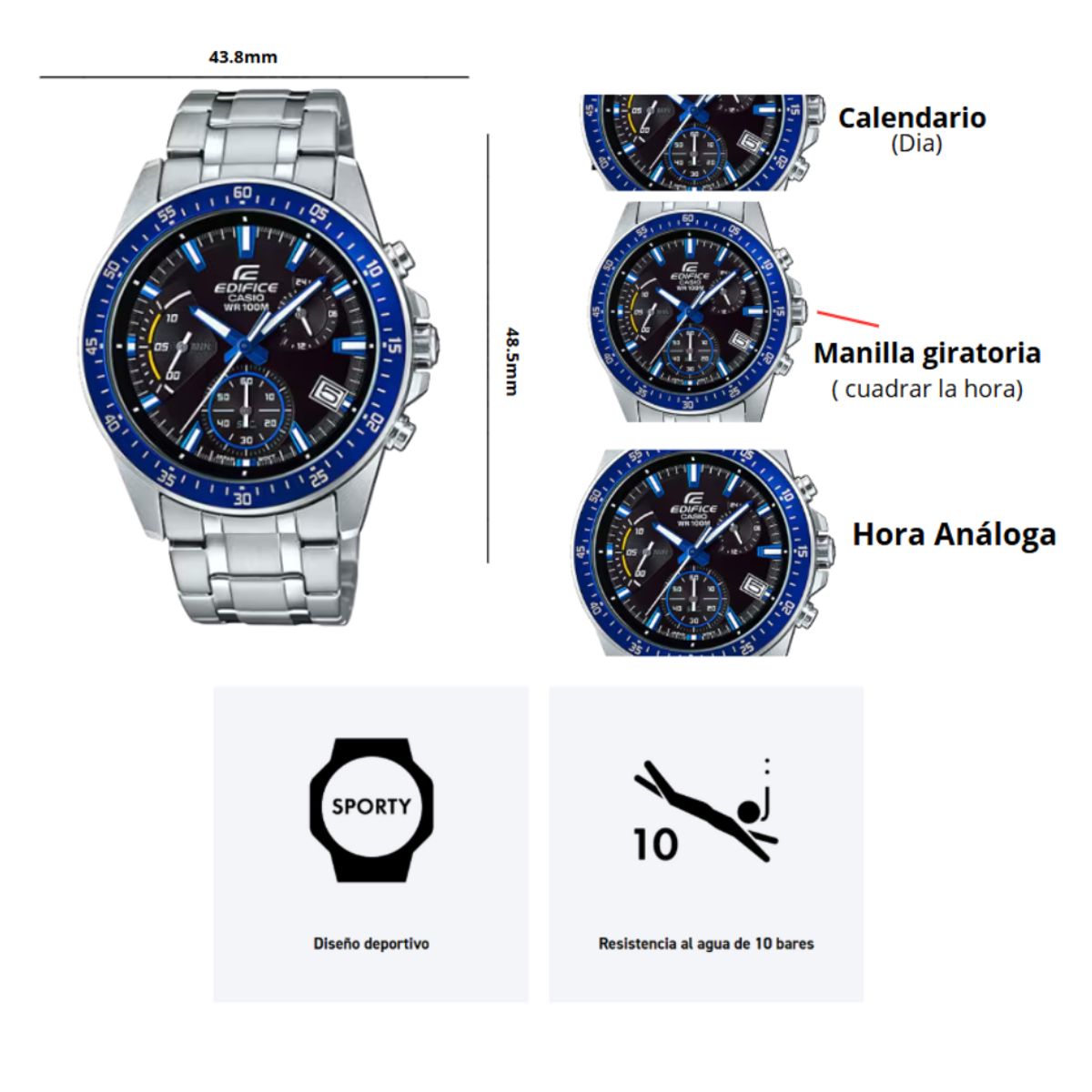 CASIO - Reloj Edifice Casio EFV-540D-1A2V Caballero Elegante