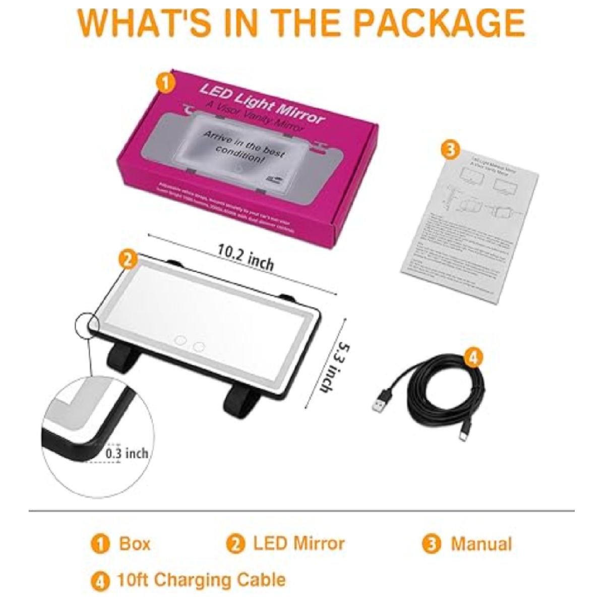 GENERICO - ESPEJO DE TOCADOR PARA CARRO RECARGABLE CON LUZ LED