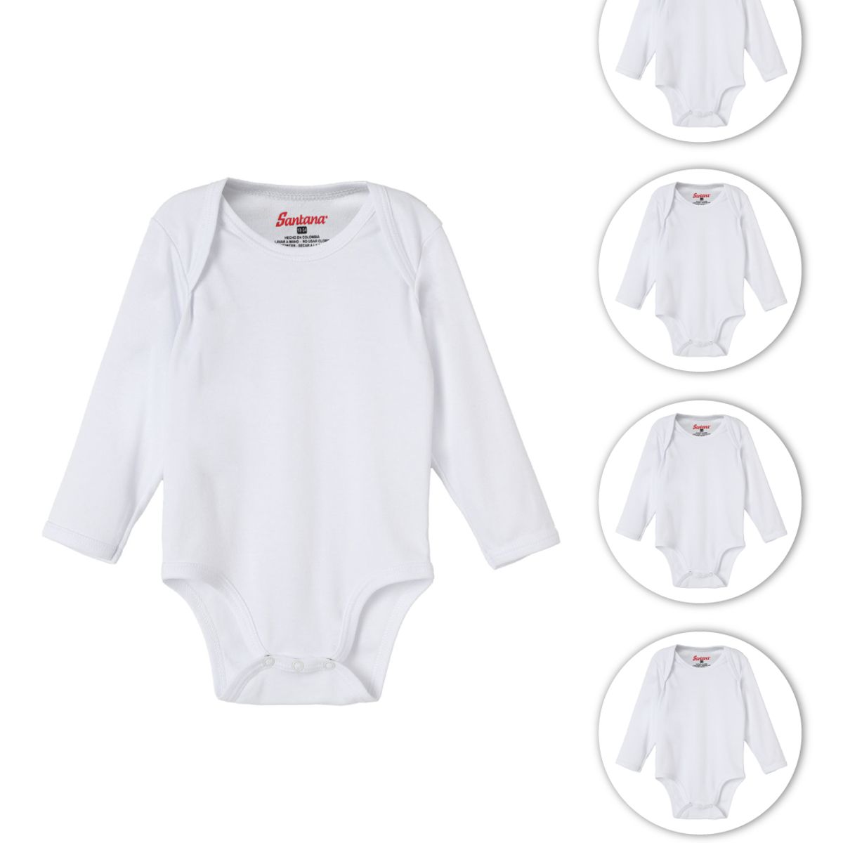 SANTANA - Combo X5 Body Bebé Manga Larga Santana Blanco