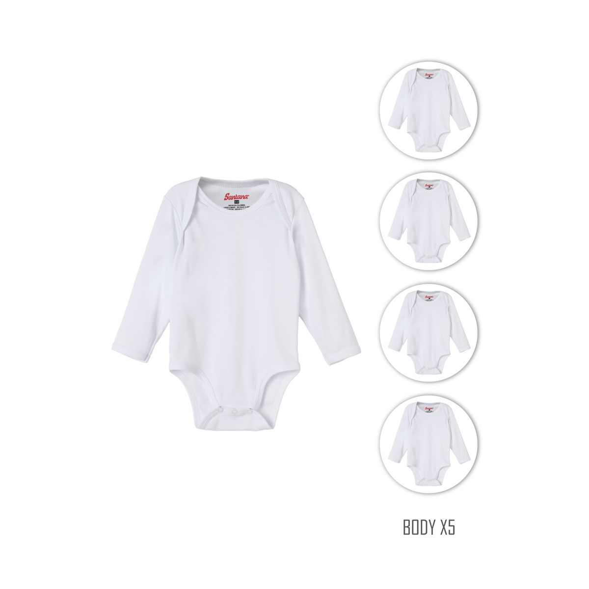 SANTANA - Combo X5 Body Bebé Manga Larga Santana Blanco