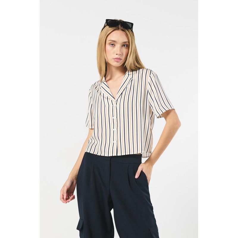 KOAJ - KOAJ Blusa unicolor a rayas con cuello resort y botones MUJER