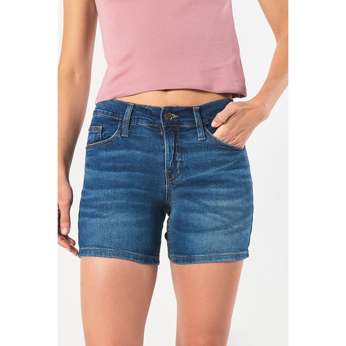 KOAJ - KOAJ Short azul oscuro en jean con dobladillo y tiro medio Short azul oscuro en jean con dobladillo y tiro medio Mujer