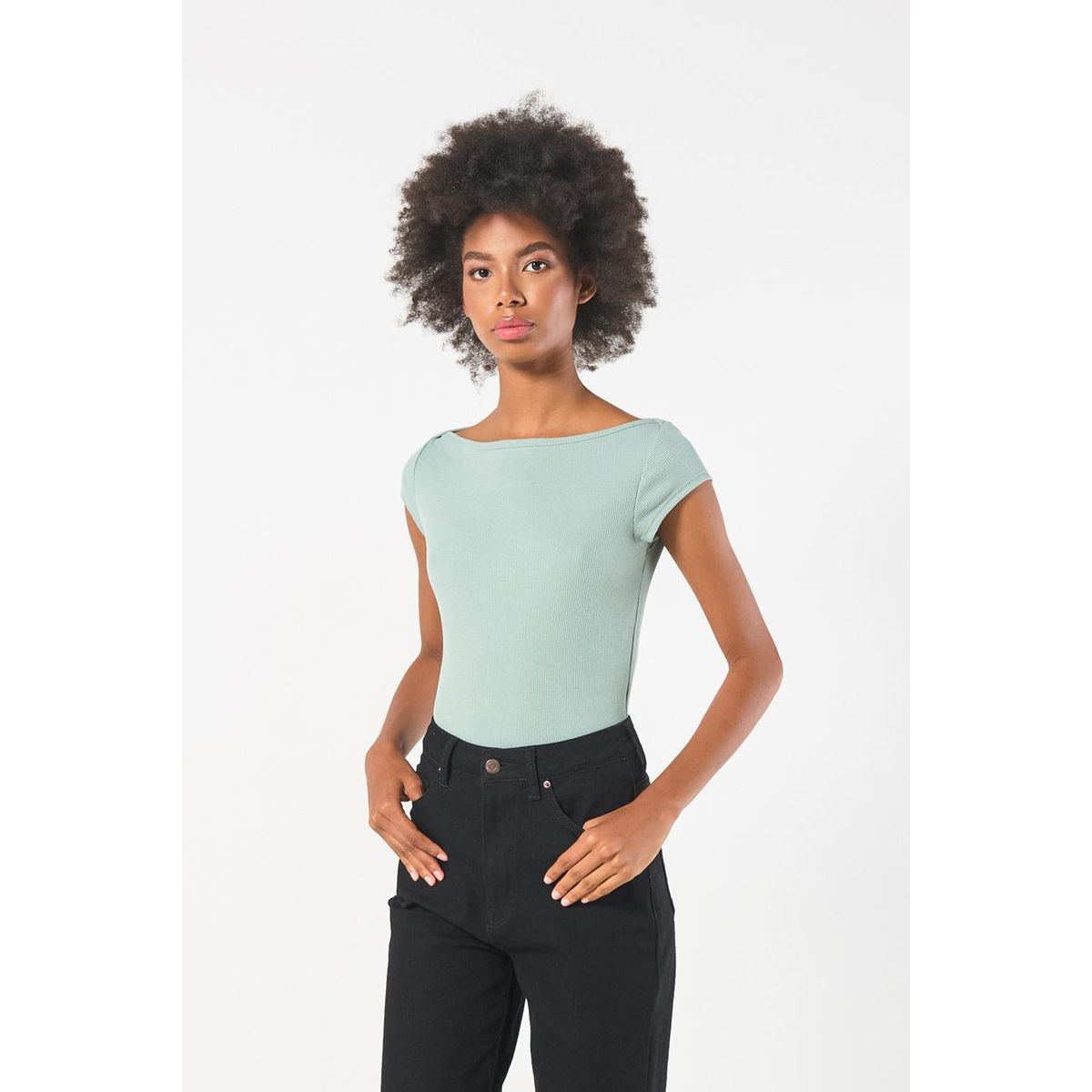 KOAJ - KOAJ Camiseta unicolor con manga corta y cuello bandeja Mujer