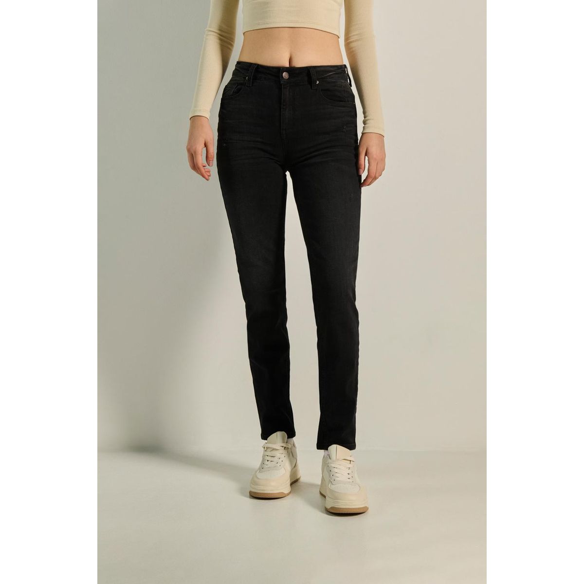 KOAJ - KOAJ Jean jegging gris oscuro con trabillas y tiro alto
