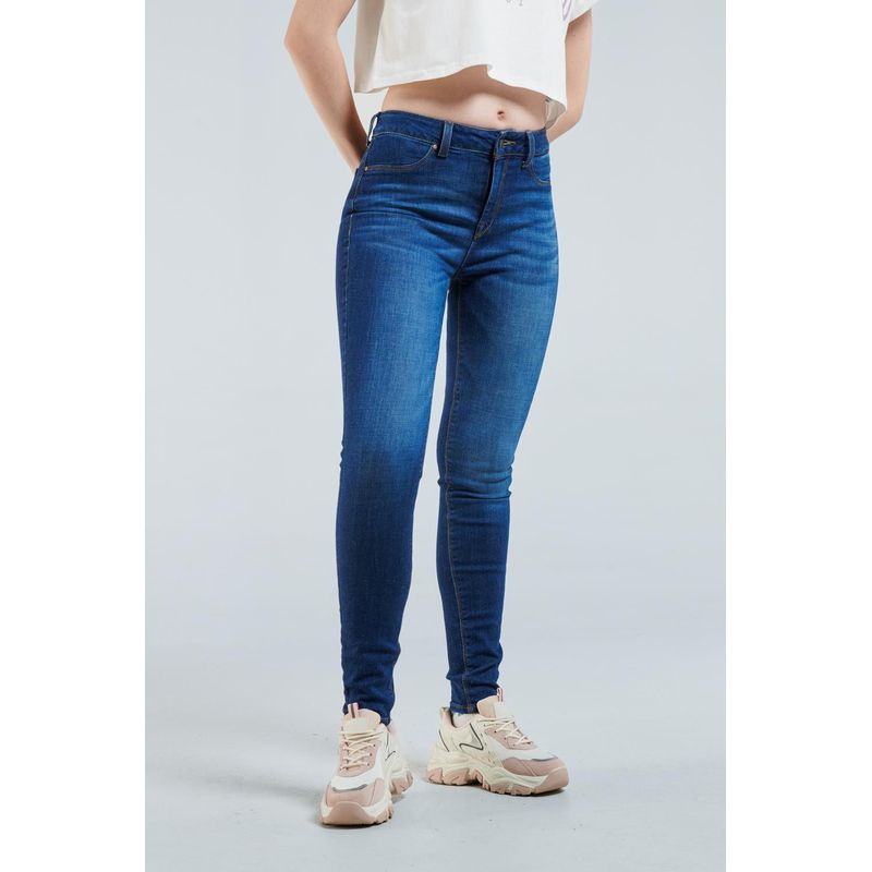 KOAJ - KOAJ Jean jegging tiro alto azul oscuro con desgastes de color MUJER