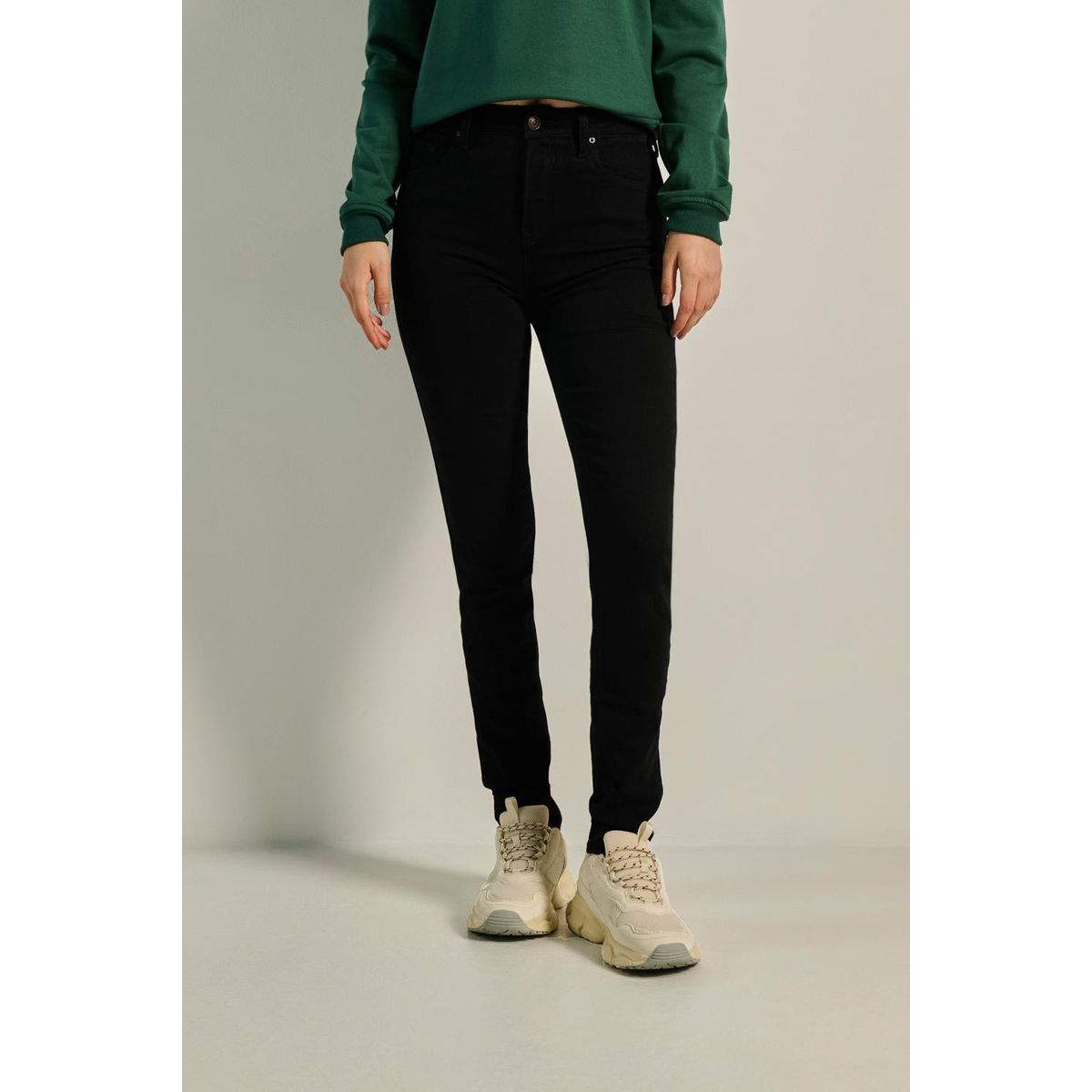 KOAJ - KOAJ Jean negro tipo jegging ajustado con tiro alto y bolsil