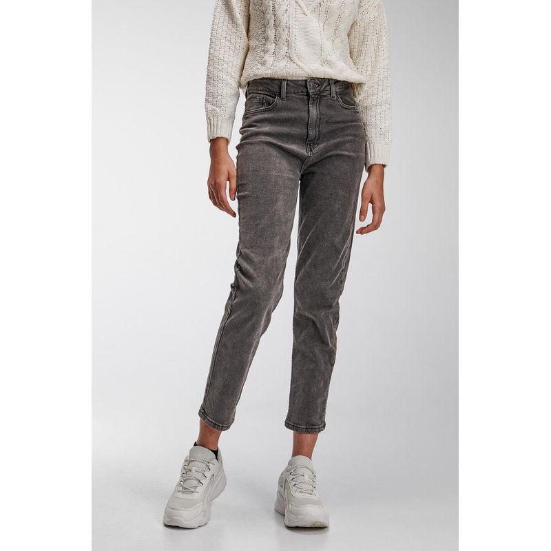 KOAJ - KOAJ Jean mom gris oscuro tiro alto con 5 bolsillos y tiro súp MUJER