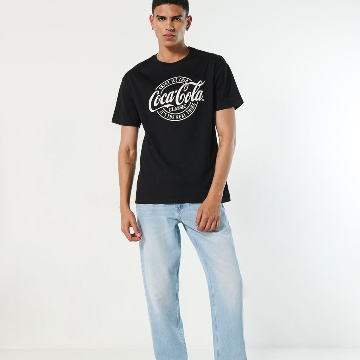 KOAJ - KOAJ Camiseta cuello redondo negra para hombre cuenta con di Hombre