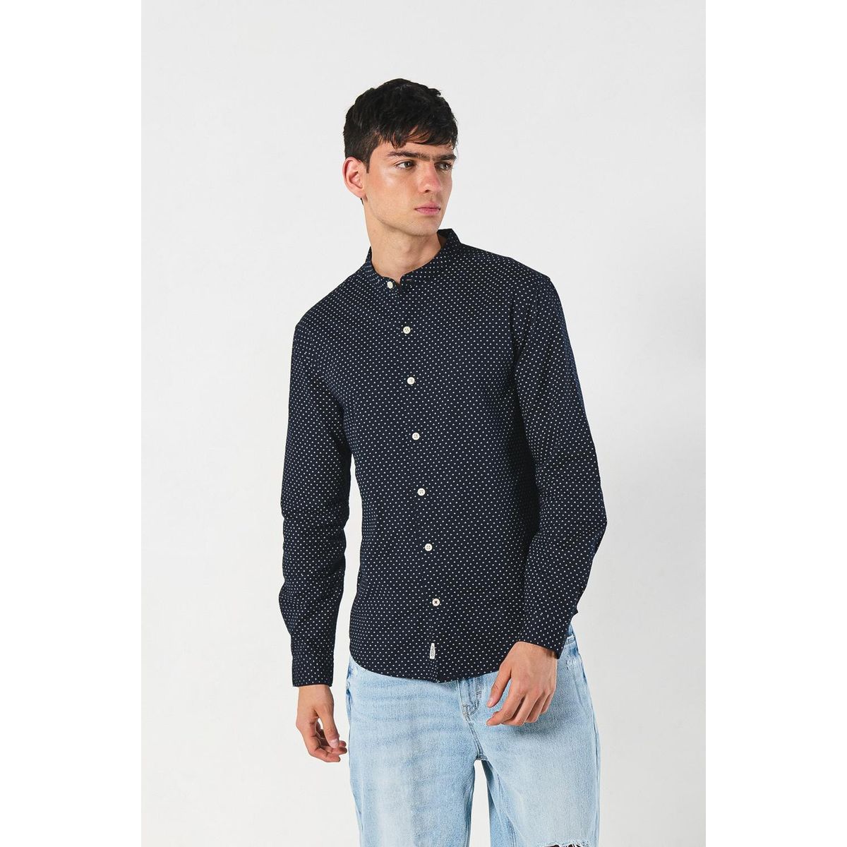 KOAJ - KOAJ Camisa cuello nerú azul oscura con estampados de mini  Hombre
