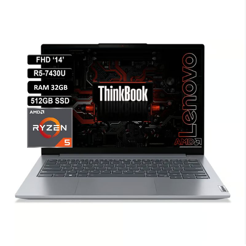LENOVO - Portatil Lenovo Thinkbook 14 AMD Ryzen 5 7430u RAM 32gb SSD 512gb 14 Win11Pro