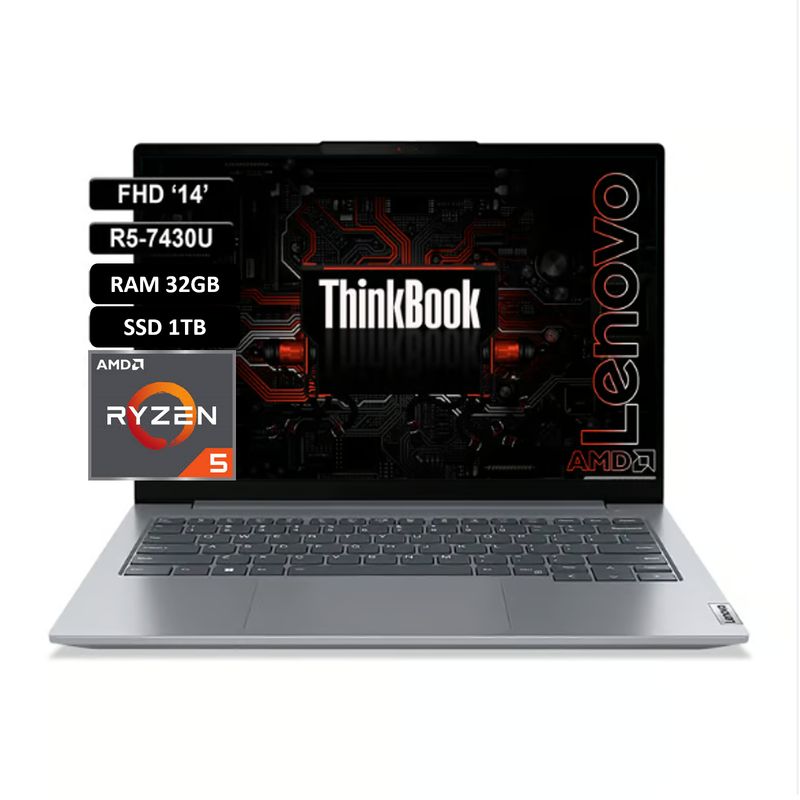 LENOVO - Portatil Lenovo Thinkbook 14 AMD Ryzen 5 7430u RAM 32gb SSD 1TB 14 Win11Pro