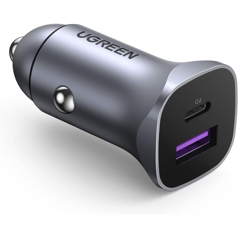 UGREEN - Cargador rápido para auto USB-C PD + USB-A QC compacto de 30W