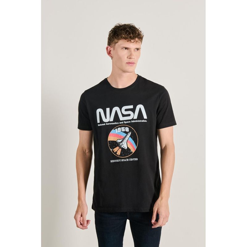 KOAJ - KOAJ Camiseta unicolor con diseÃ±o de NASA y cuello redondo HOMBRE