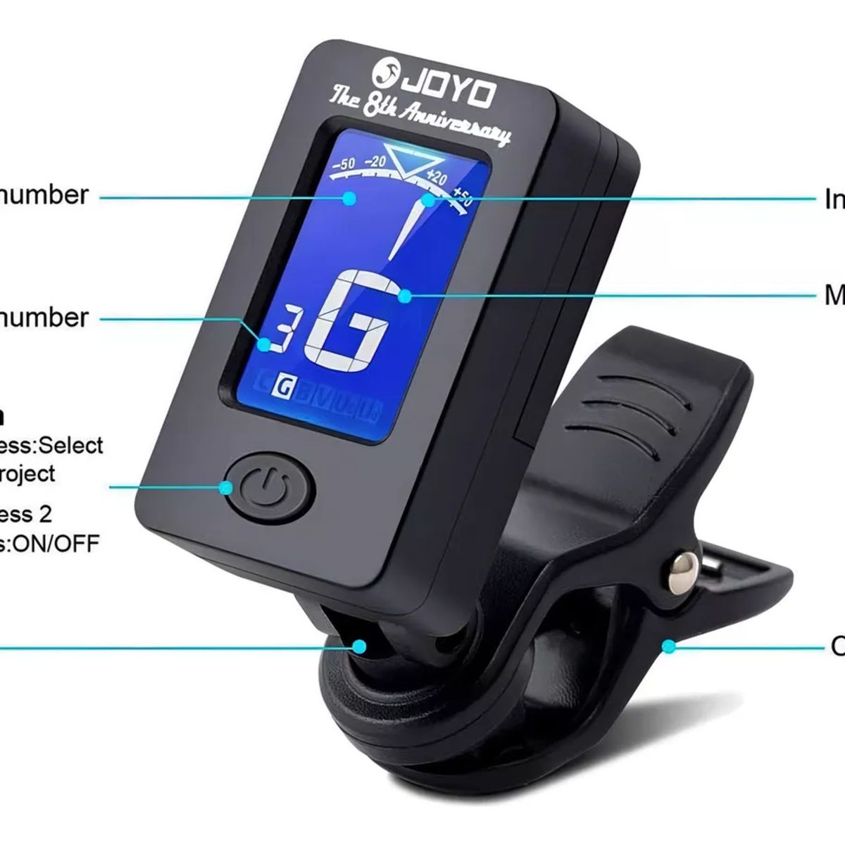 JOYO - Afinador Cromático Guitarra Ukelele Violin Jt-01 - Negro