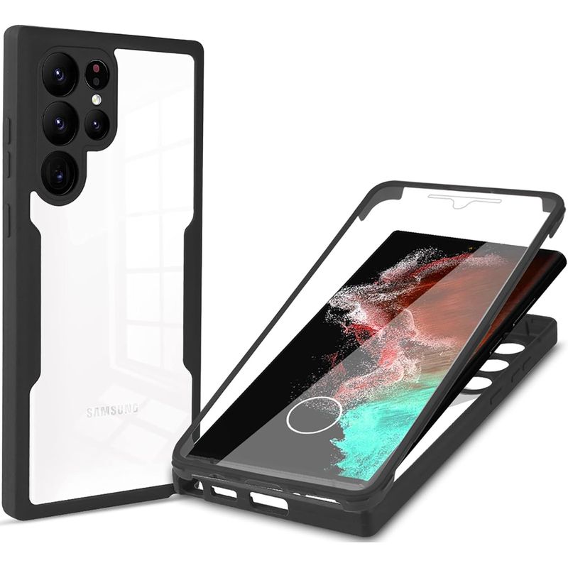 GENERICO - Estuche Protector Funda 2 En 1 Full 360 Para Samsung S23 Ultra Negro