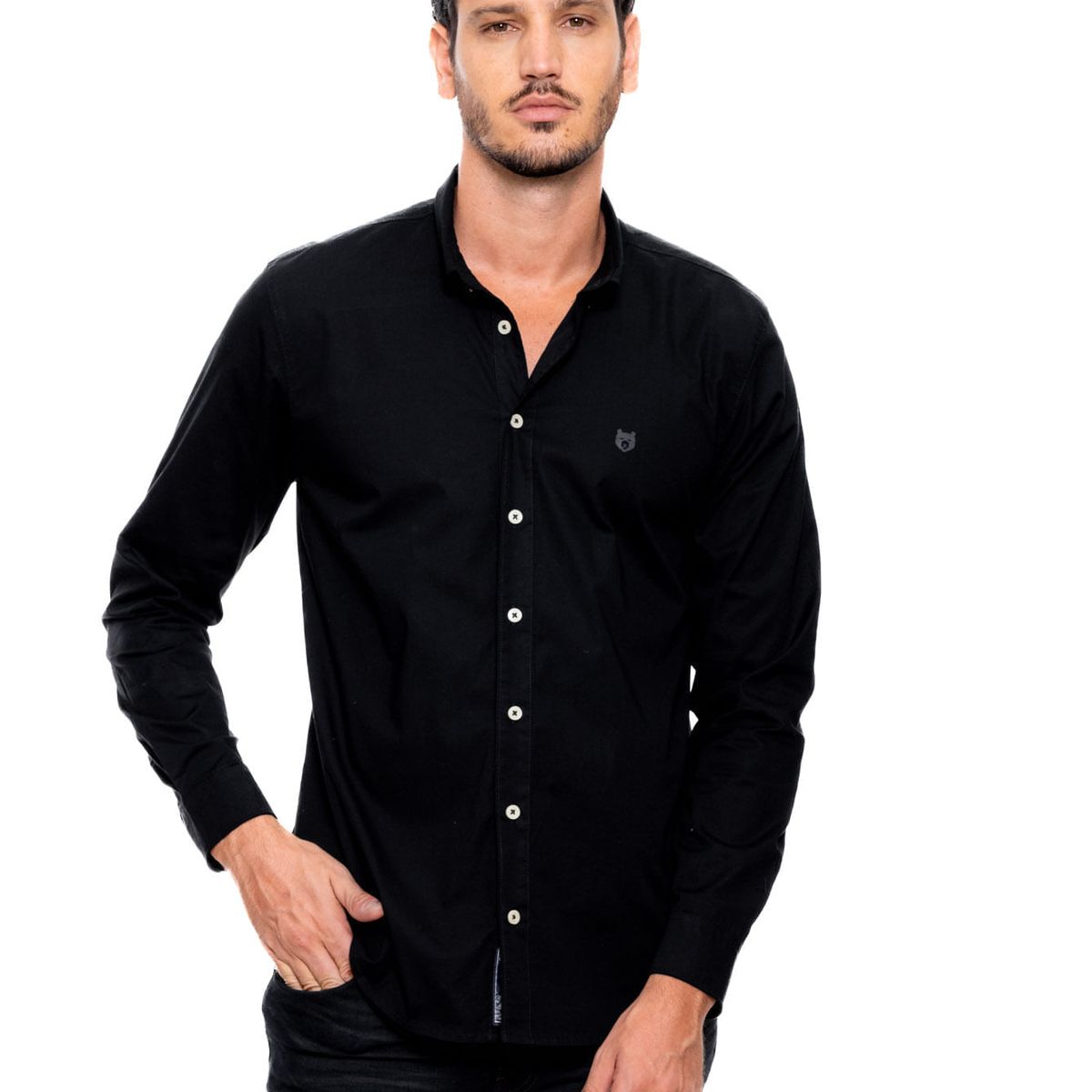 COLOR BLUE - Camisa Manga Larga Unicolor Logo