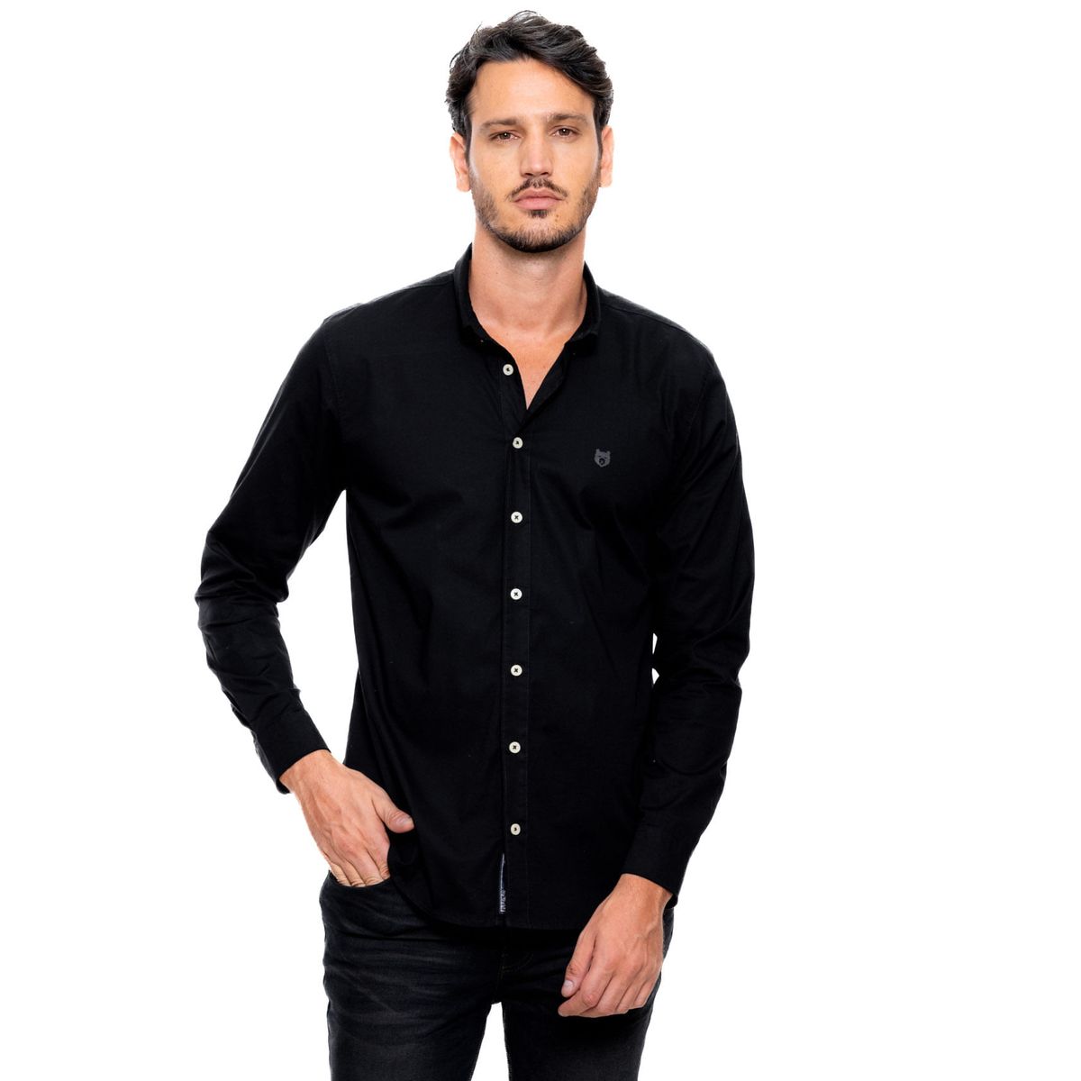 COLOR BLUE - Camisa Manga Larga Unicolor Logo