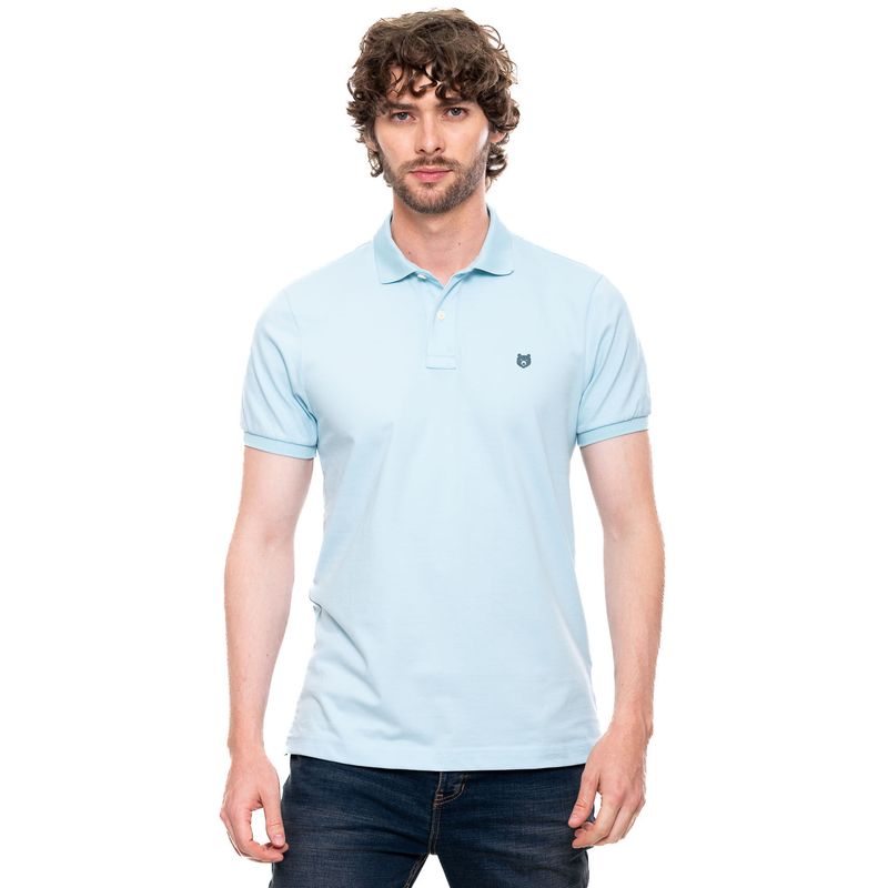 COLOR BLUE - Polo Unicolor Logo Estampado