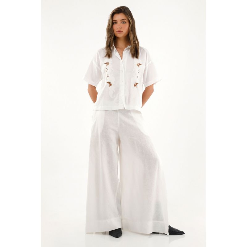 TENNIS - Camisa color crudo con bordado para mujer