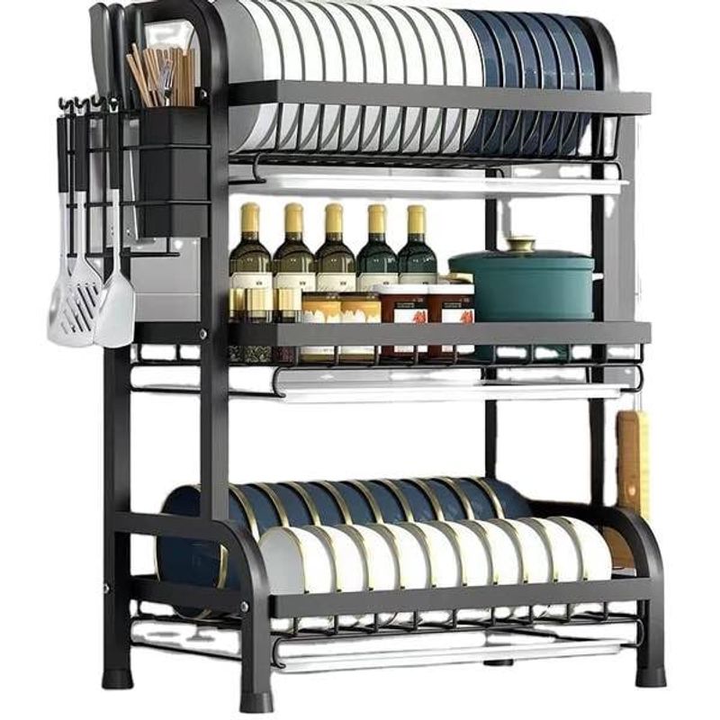 GENERICO - Organizador De Loza Triple Nivel Ultra Resistente Color Negro