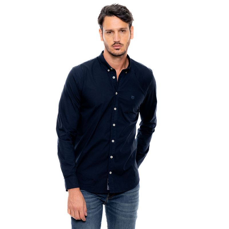 COLOR BLUE - Camisa Manga Larga Unicolor Logo