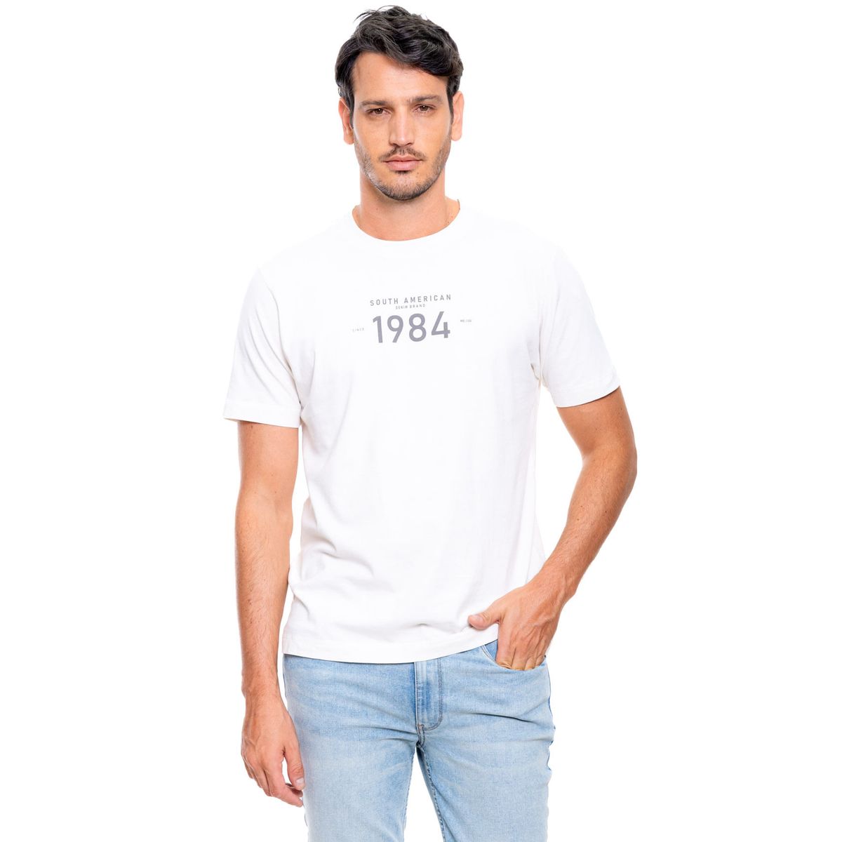 COLOR BLUE - Camiseta Manga Corta Con Estampado En Frente