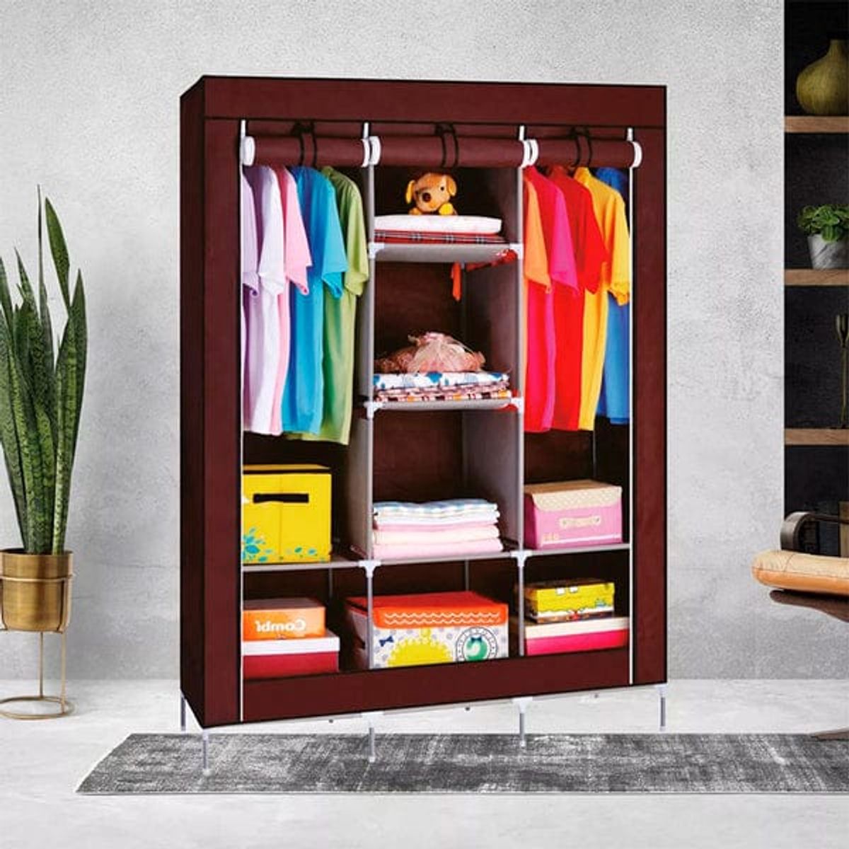 SKY - Closet Armario Desarmable Portatil Con Forro Tres Compartimientos