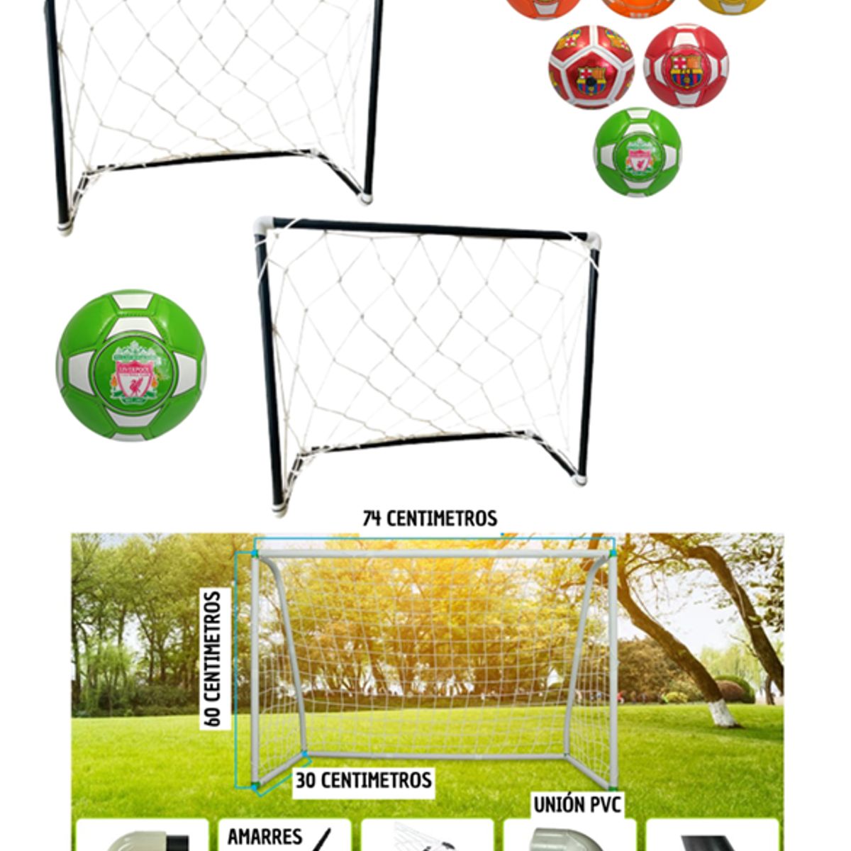 GENERICO - Cancha Fútbol, 2 Arcos + 2 Mallas, + Balón, Diversion niños