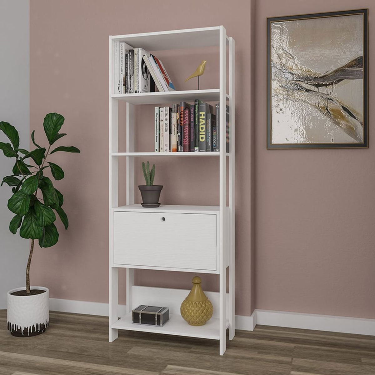 BERTOLINI - Estanteria biblioteca Match con puerta en MDP 166x63cm