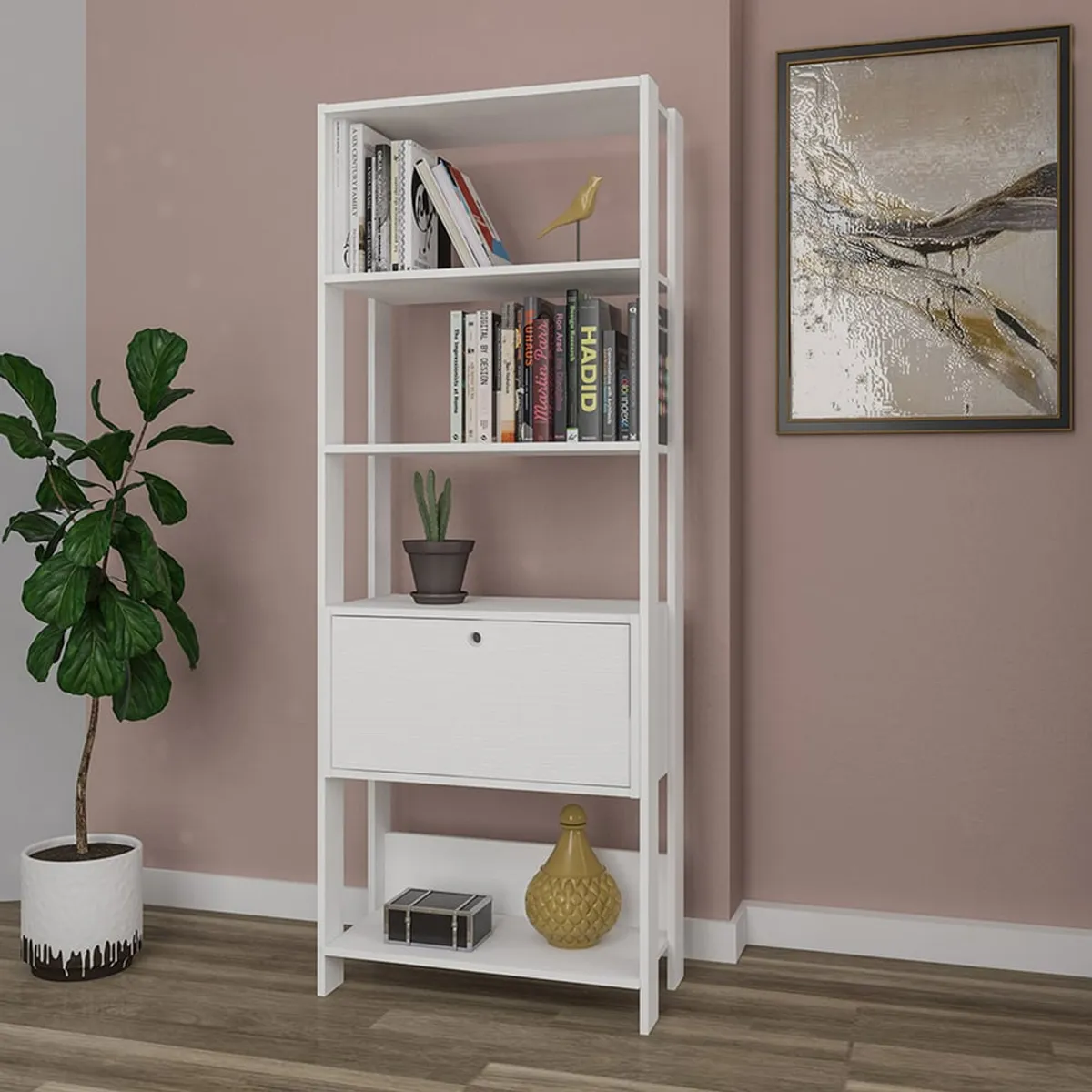 BERTOLINI - Estanteria biblioteca Match con puerta en MDP 166x63cm