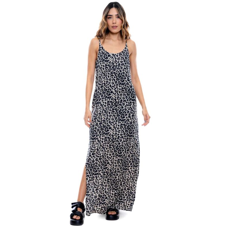 COLOR BLUE - Maxi Vestido De Tiras En Animal Print