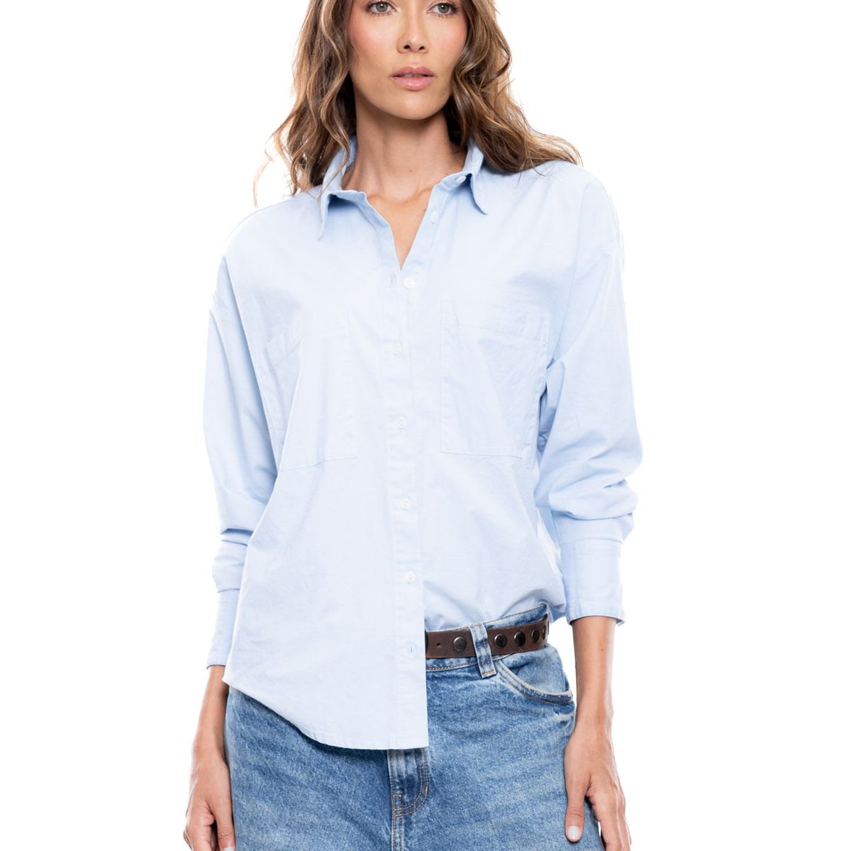 COLOR BLUE - Camisa Manga Larga Unicolor