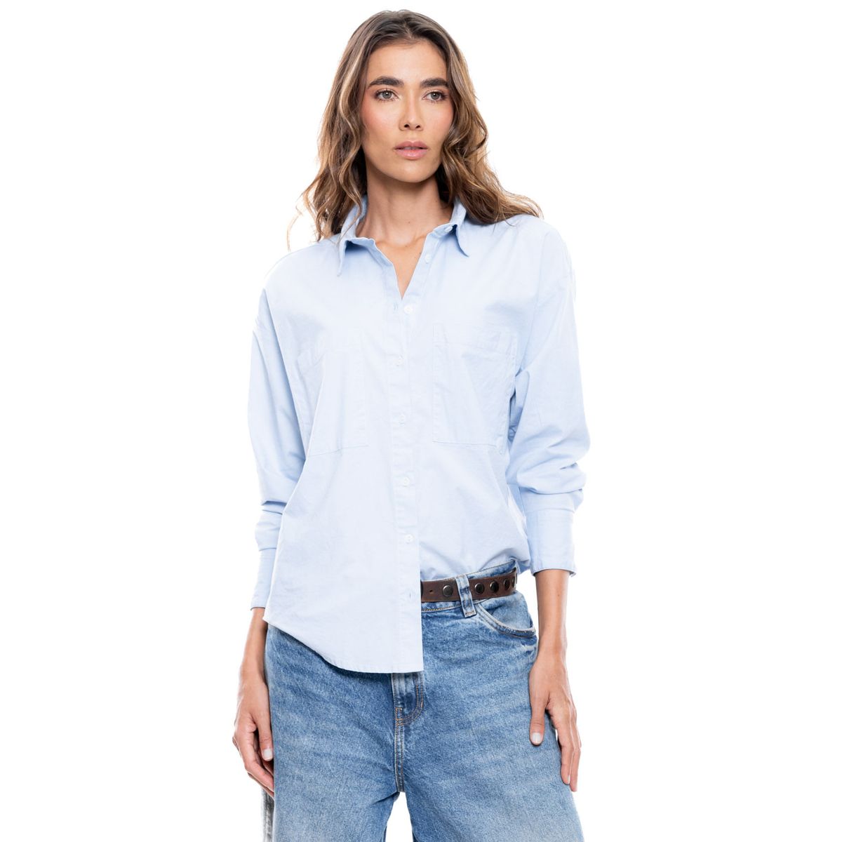 COLOR BLUE - Camisa Manga Larga Unicolor