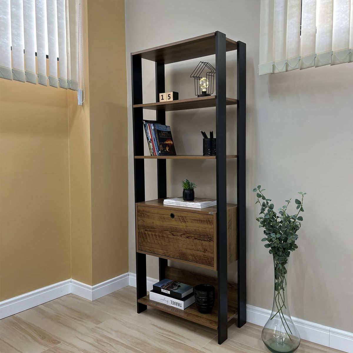 BERTOLINI - Estanteria biblioteca Match con puerta en MDP 166x63cm