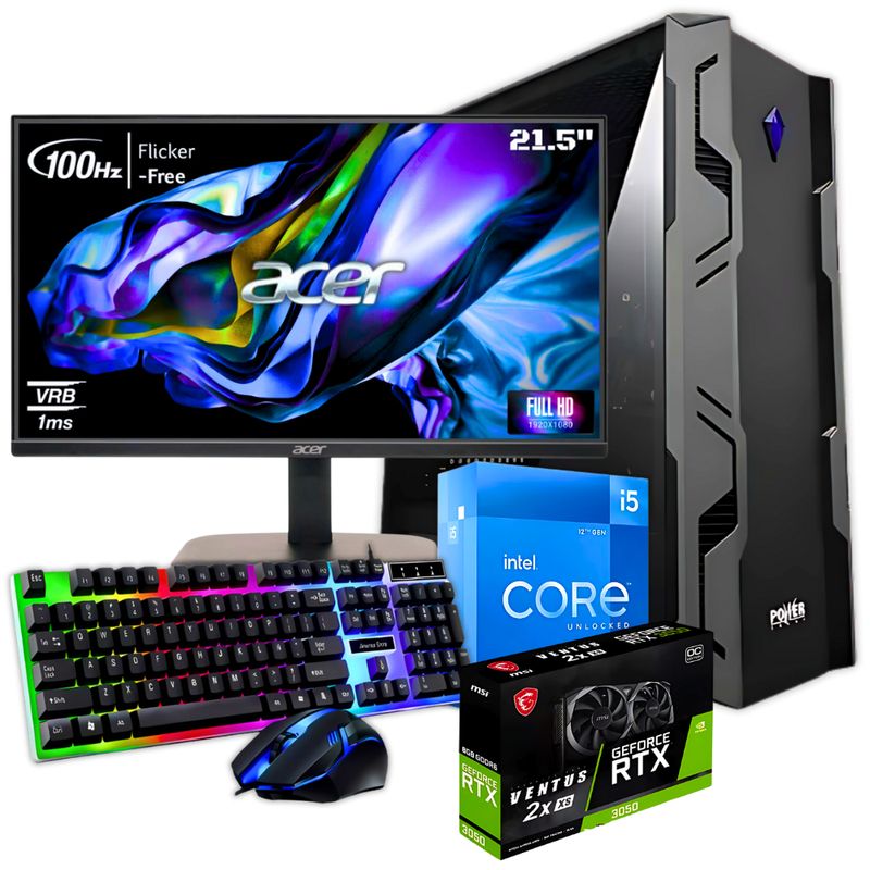 INTEL - PC EQUIPO GAMER INTEL CORE I5 12400 RTX 3050 2GB SSD 512GB RAM 16GB LED 22" FHD