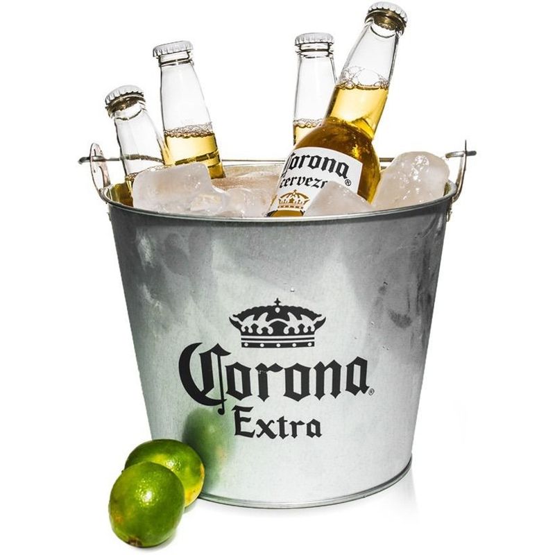 GENERICO - Balde Cubeta Hielera Metalica Corona Original + Destapador 1