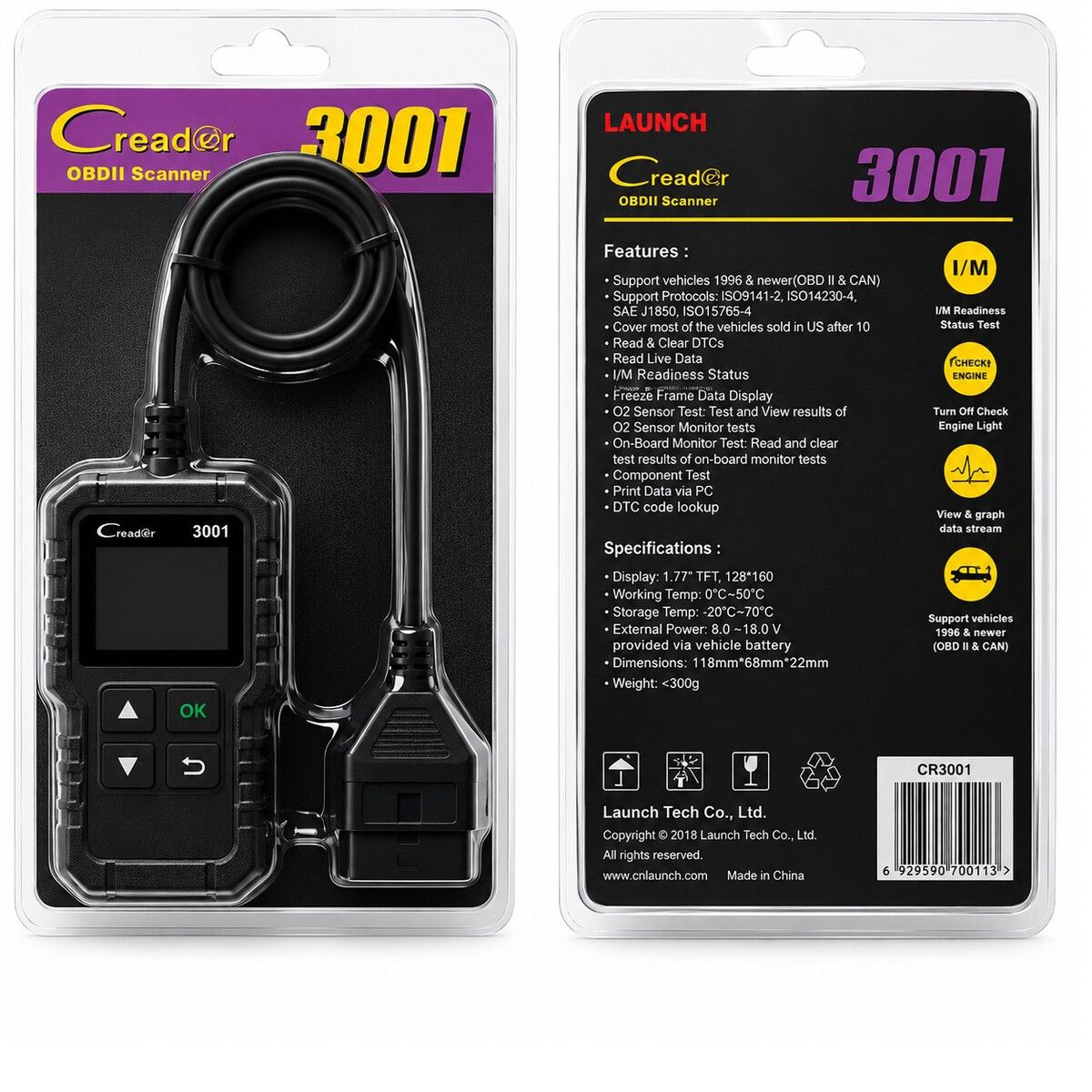 GENERICO - Launch Creader 3001 Escáner Automotriz Obd2.