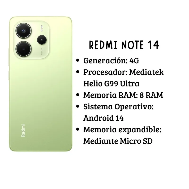 XIAOMI - Celular Xiaomi Redmi Note 14 4G 256 Gb 8 Ram Verde